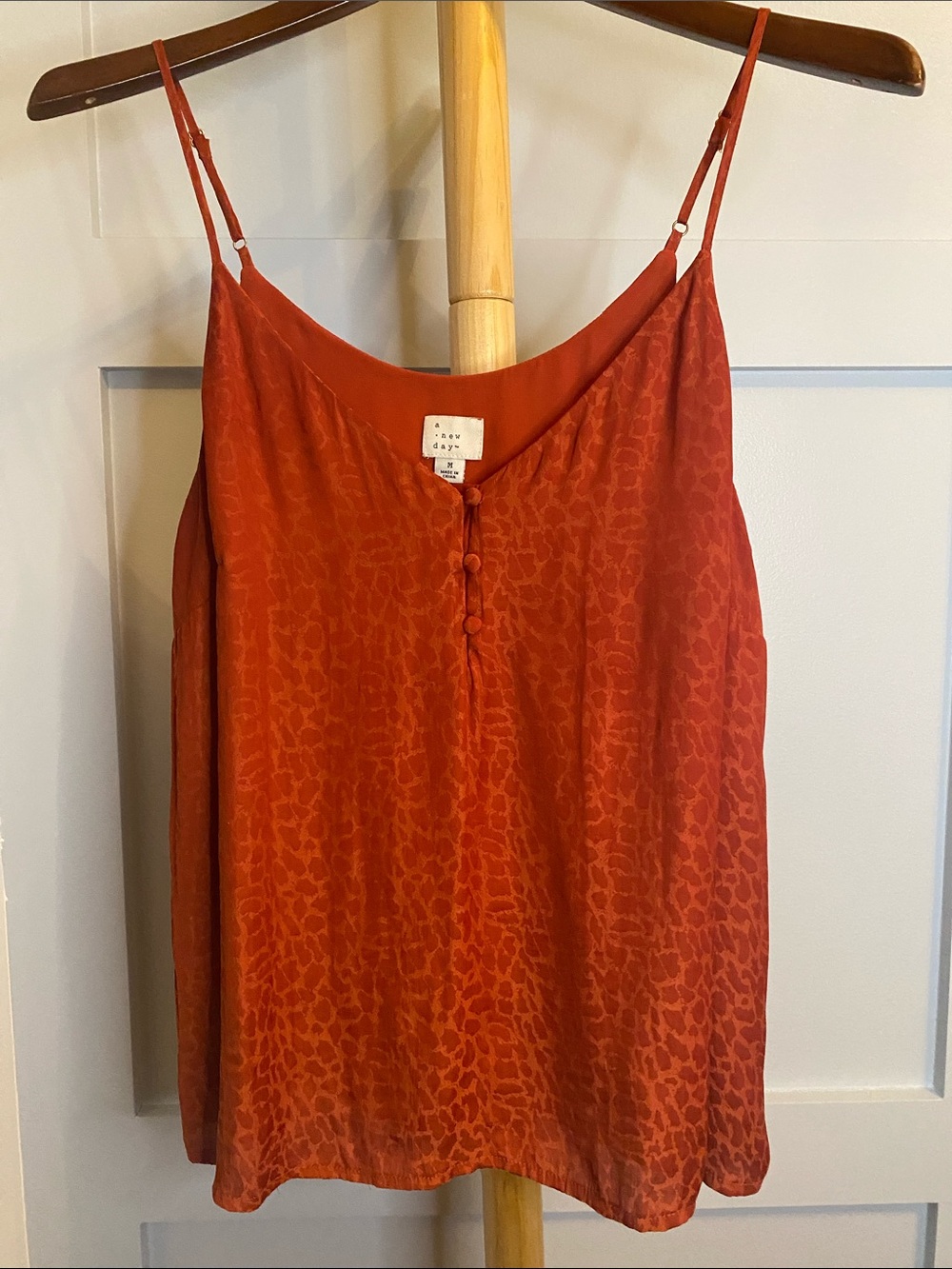 a new day Rust Red Cami Tank Top with Subtle Animal Jacquard